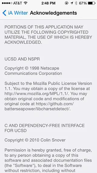 Here’s the acknowledgements for iA Write (whoa Netscape 1998)